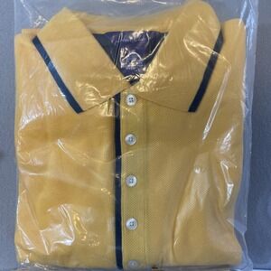 Hunt Club Men's Yellow With Blue Trim Long Sleeve‎ Polo Size XL NOS Preppy
